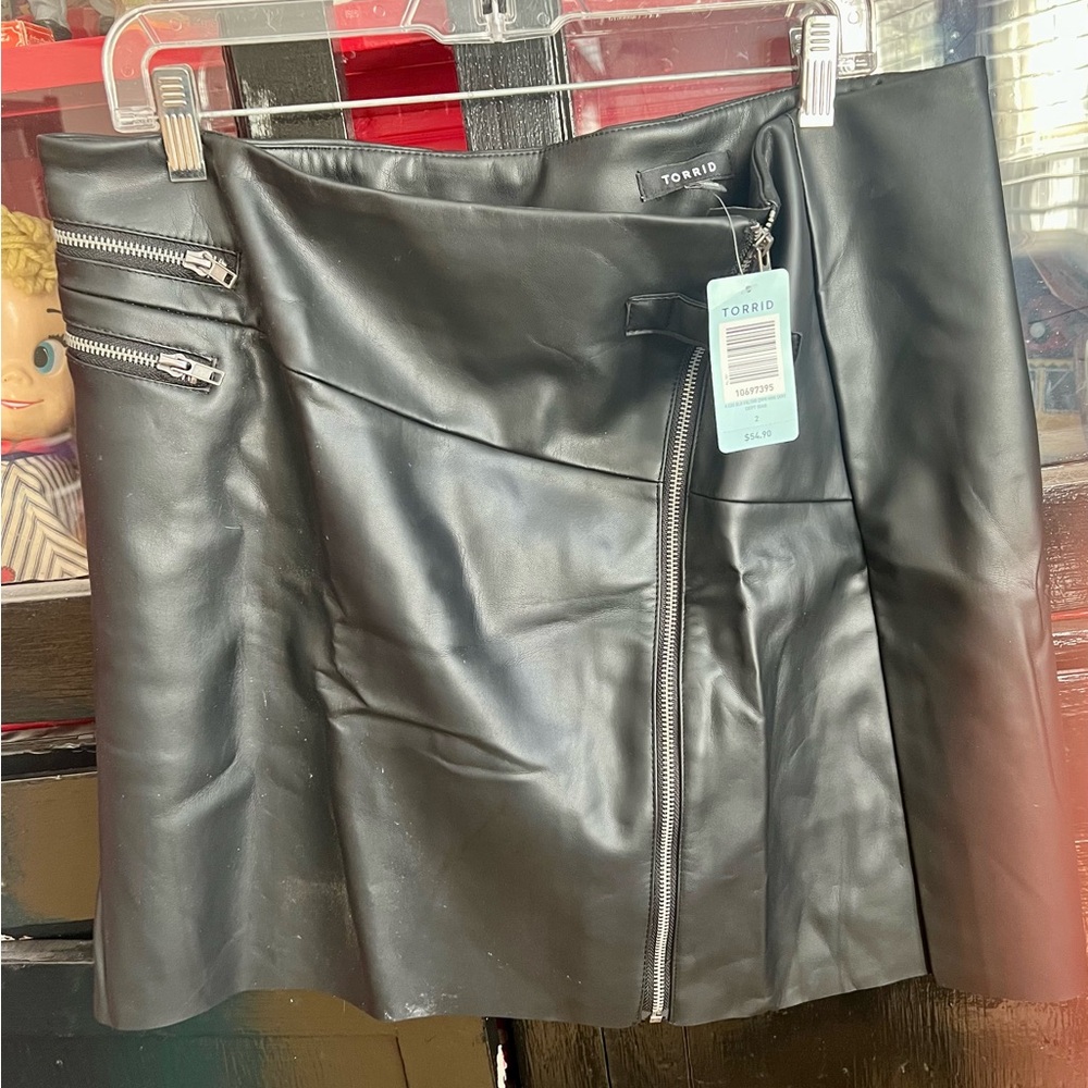 Torrid Black Faux Leather Mini Skirt with Zipper Accents